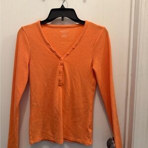 American Eagle Outfitters Orange Long Sleeve V-Neck Top